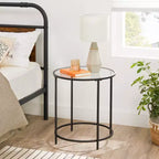 VASAGLE Round Side Tables, Set of 2, Glass End Tables with Metal Frame, Black Coffee Tables with Modern Style