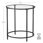 VASAGLE Round Side Tables, Set of 2, Glass End Tables with Metal Frame, Black Coffee Tables with Modern Style