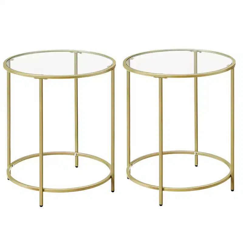VASAGLE Round Side Tables, Set of 2, Glass End Tables with Metal Frame, Black Coffee Tables with Modern Style