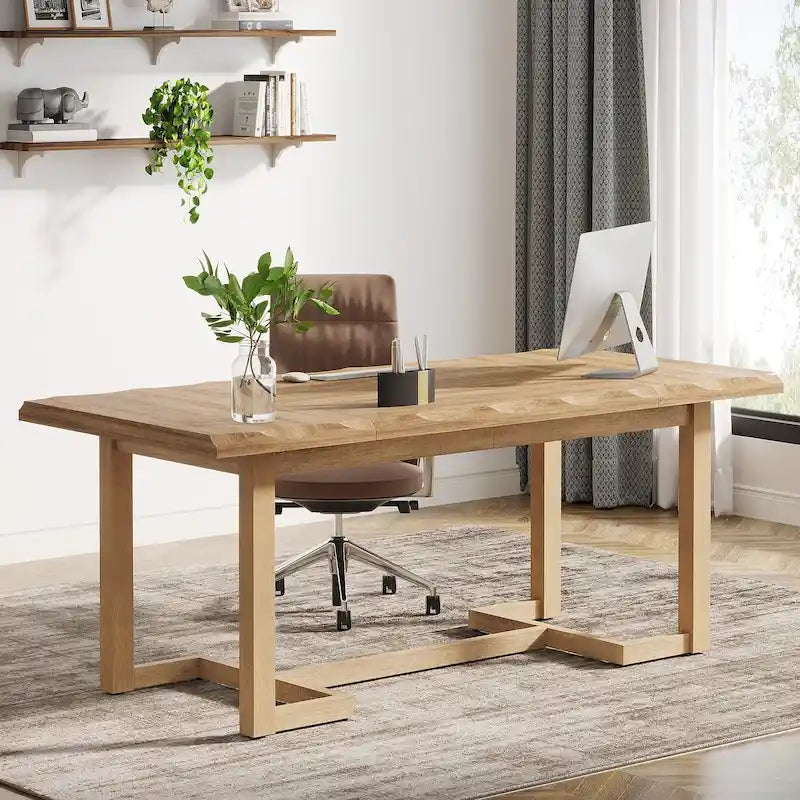 Scrivania rettangolare marrone con gambe in legno massello - 158 cm