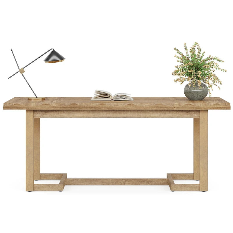 Scrivania rettangolare marrone con gambe in legno massello - 158 cm