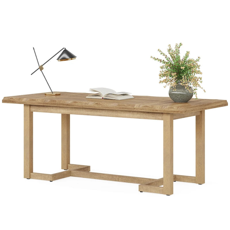 Brown Rectangular Desk with Solid Wood Legs - 62.2 inch