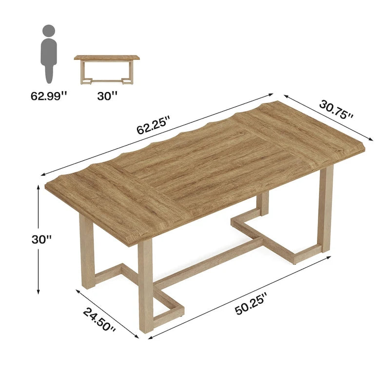 Scrivania rettangolare marrone con gambe in legno massello - 158 cm