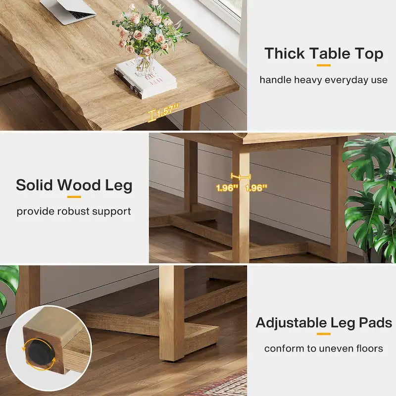 Brown Rectangular Desk with Solid Wood Legs - 62.2 inch