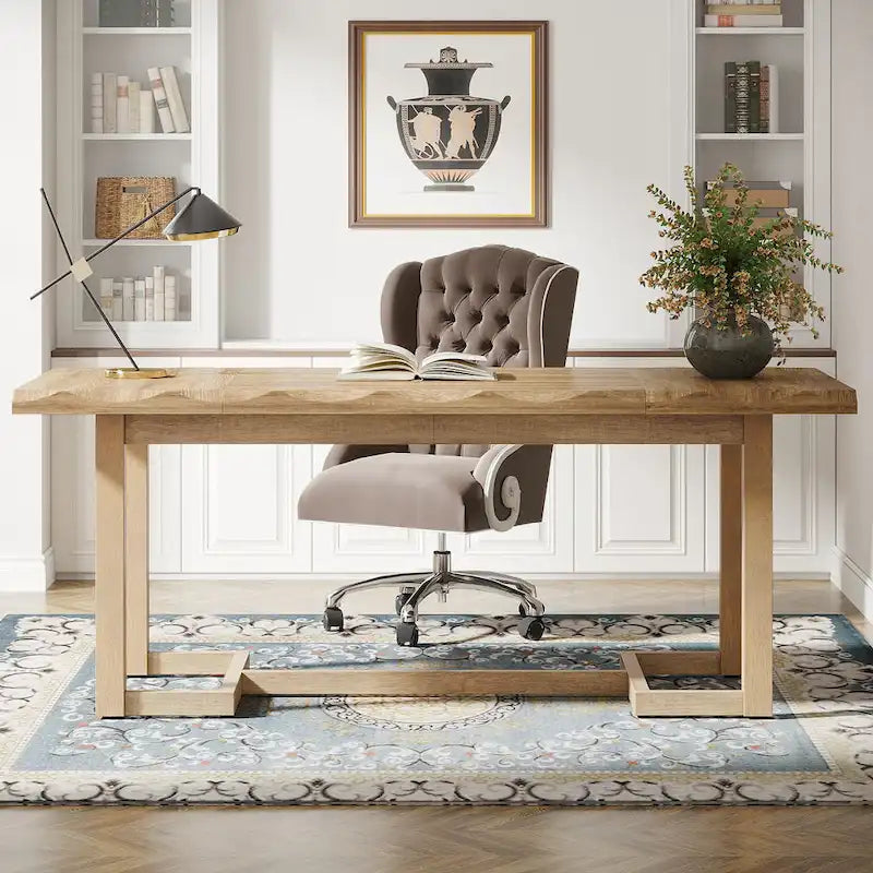 Scrivania rettangolare marrone con gambe in legno massello - 158 cm