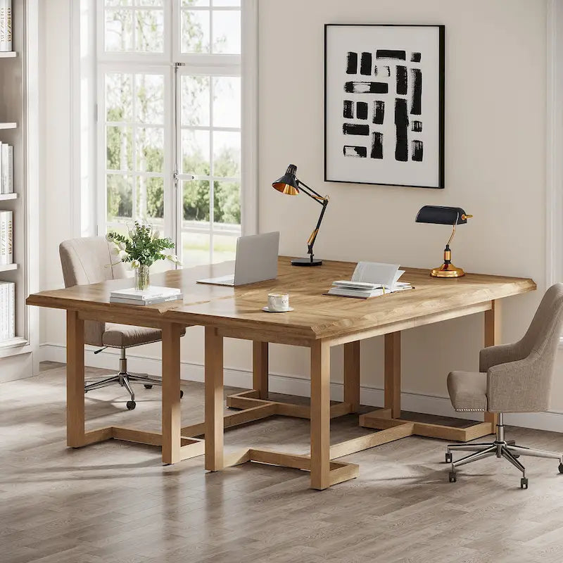 Scrivania rettangolare marrone con gambe in legno massello - 158 cm