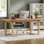 Scrivania rettangolare marrone con gambe in legno massello - 158 cm