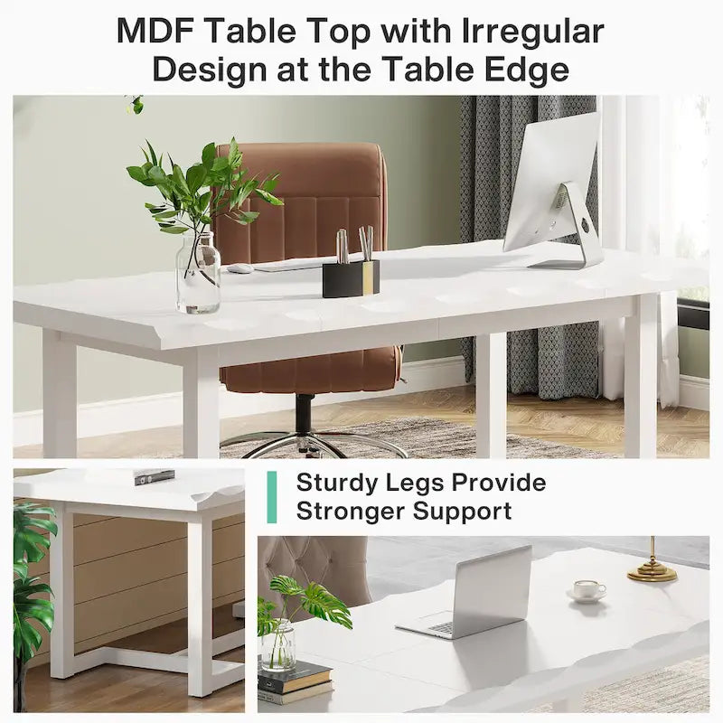 Brown Rectangular Desk with Solid Wood Legs - 62.2 inch