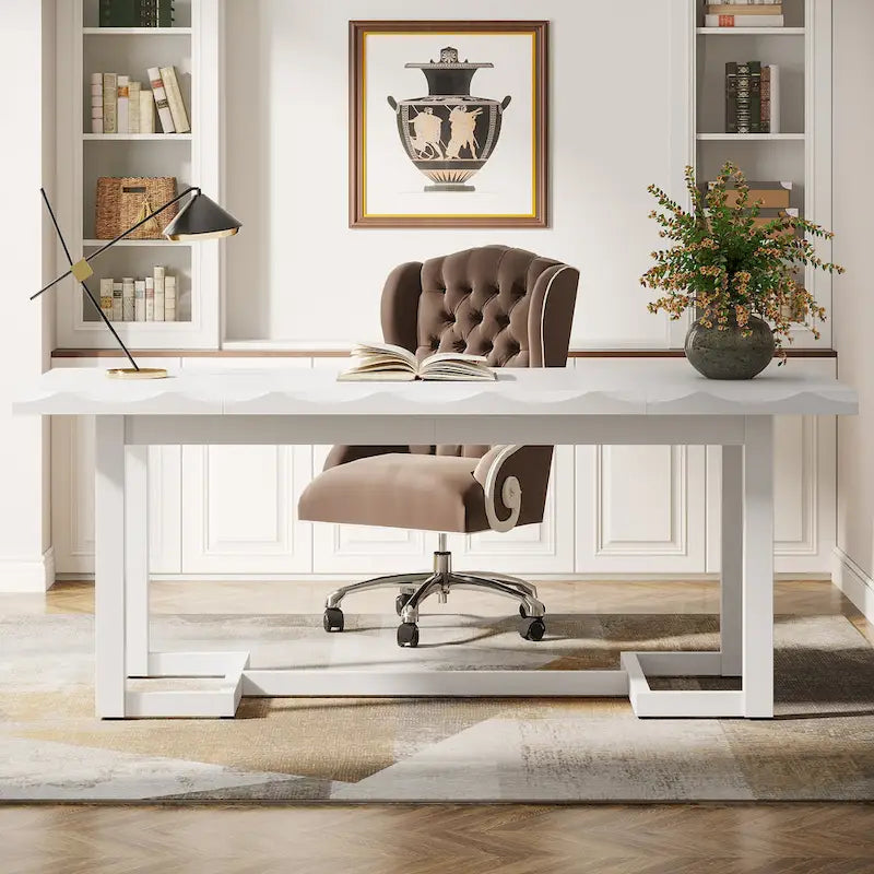 Brown Rectangular Desk with Solid Wood Legs - 62.2 inch