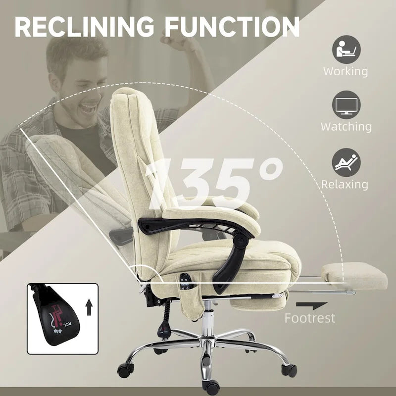 Vinsetto Massage Office Chair with 6 Vibration Points, Heated Reclining Computer Chair, Swivel Desk Chair