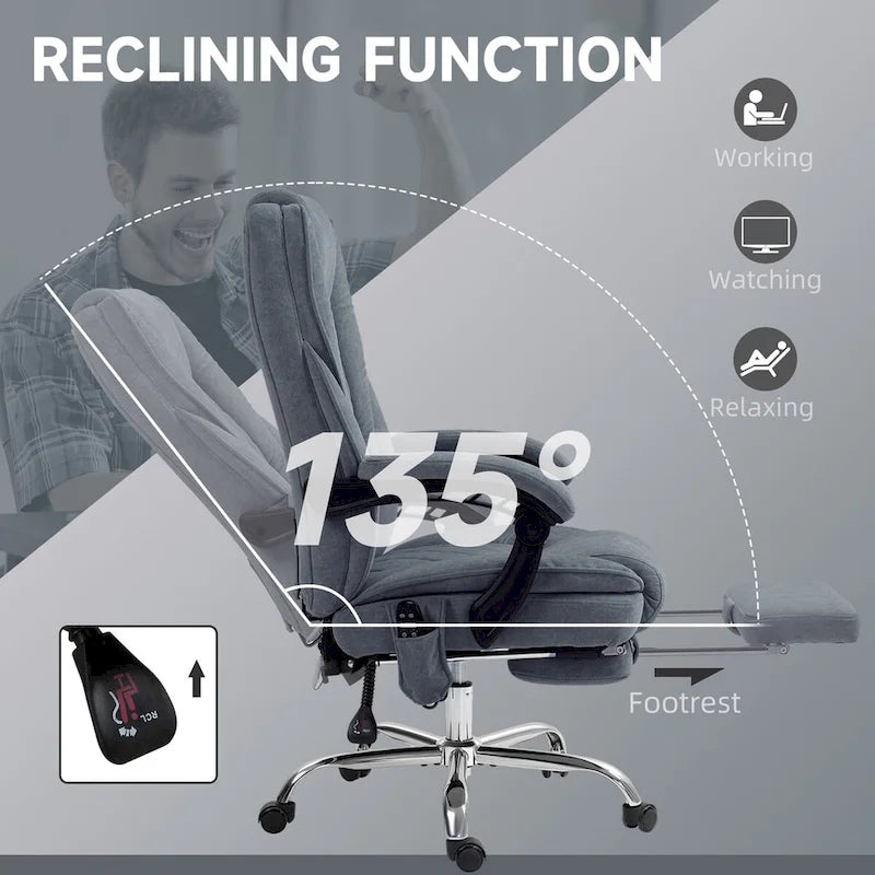 Vinsetto Massage Office Chair with 6 Vibration Points, Heated Reclining Computer Chair, Swivel Desk Chair