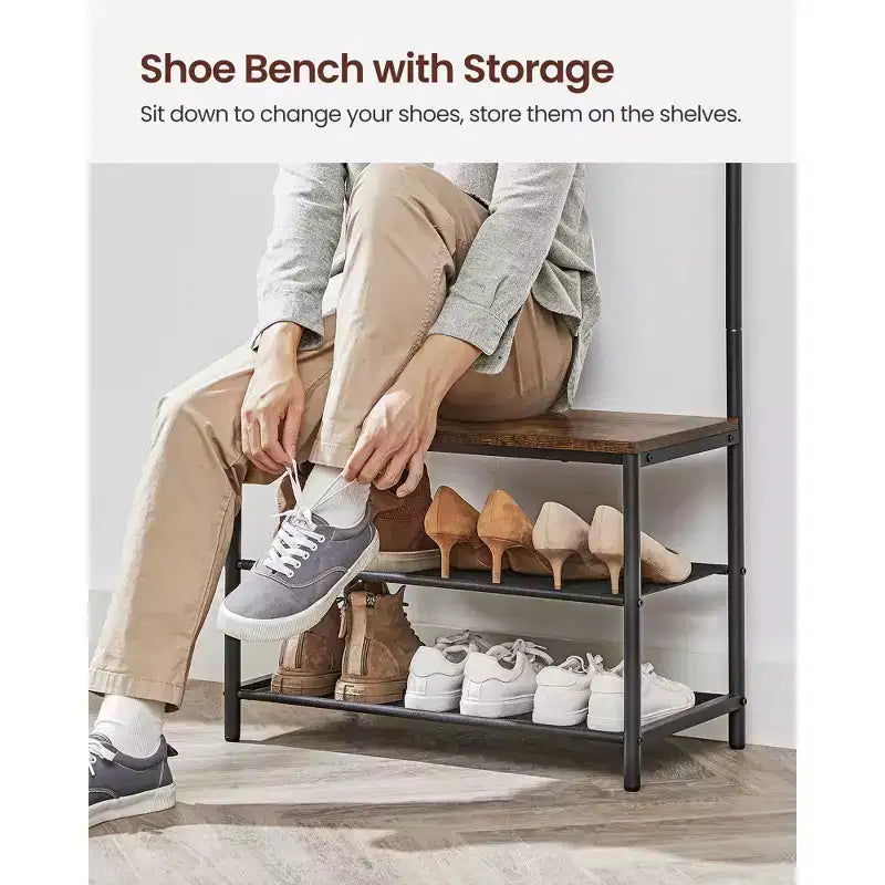 VASAGLE Hall Tree with Bench and Shoe Storage, Entryway Bench with Coat Rack Stand and Shoe Rack, Fabric Shelves