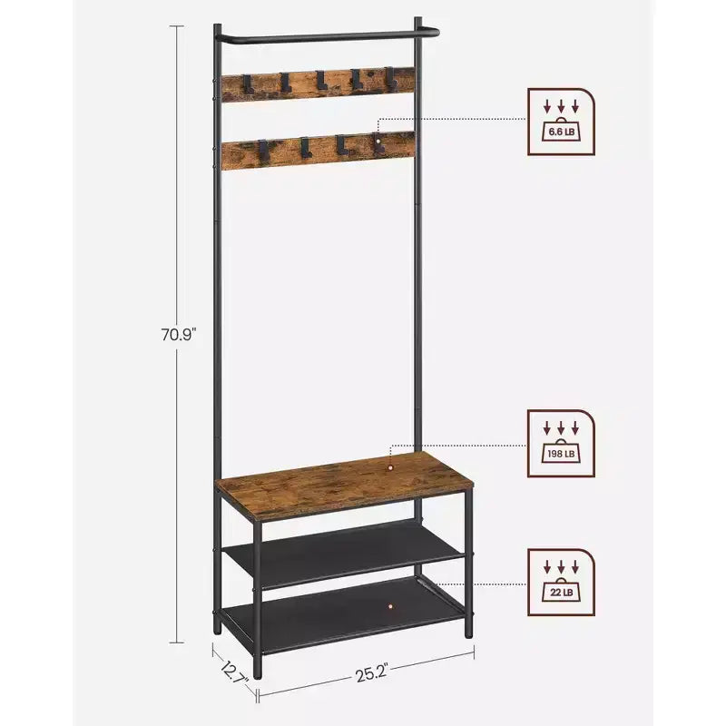 VASAGLE Hall Tree with Bench and Shoe Storage, Entryway Bench with Coat Rack Stand and Shoe Rack, Fabric Shelves