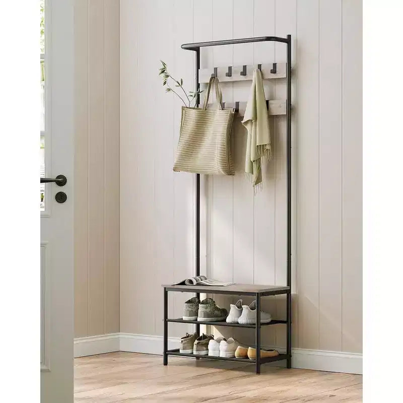 VASAGLE Hall Tree with Bench and Shoe Storage, Entryway Bench with Coat Rack Stand and Shoe Rack, Fabric Shelves