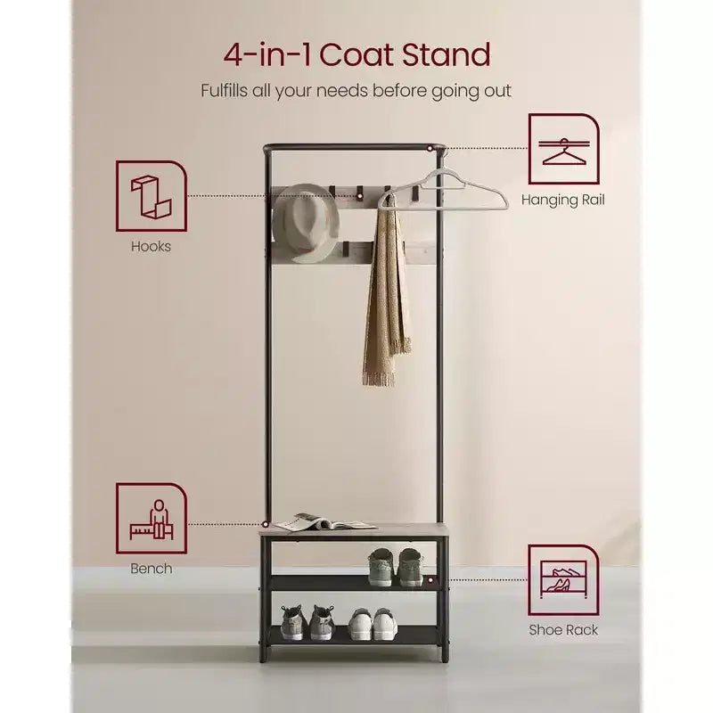 VASAGLE Hall Tree with Bench and Shoe Storage, Entryway Bench with Coat Rack Stand and Shoe Rack, Fabric Shelves
