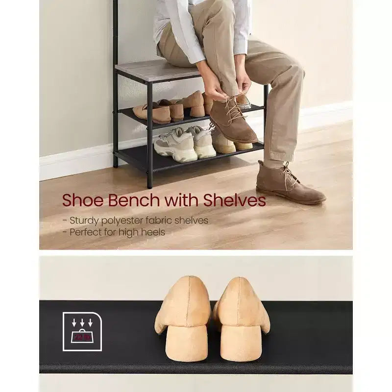 VASAGLE Hall Tree with Bench and Shoe Storage, Entryway Bench with Coat Rack Stand and Shoe Rack, Fabric Shelves