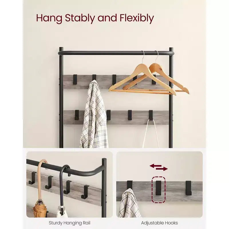 VASAGLE Hall Tree with Bench and Shoe Storage, Entryway Bench with Coat Rack Stand and Shoe Rack, Fabric Shelves