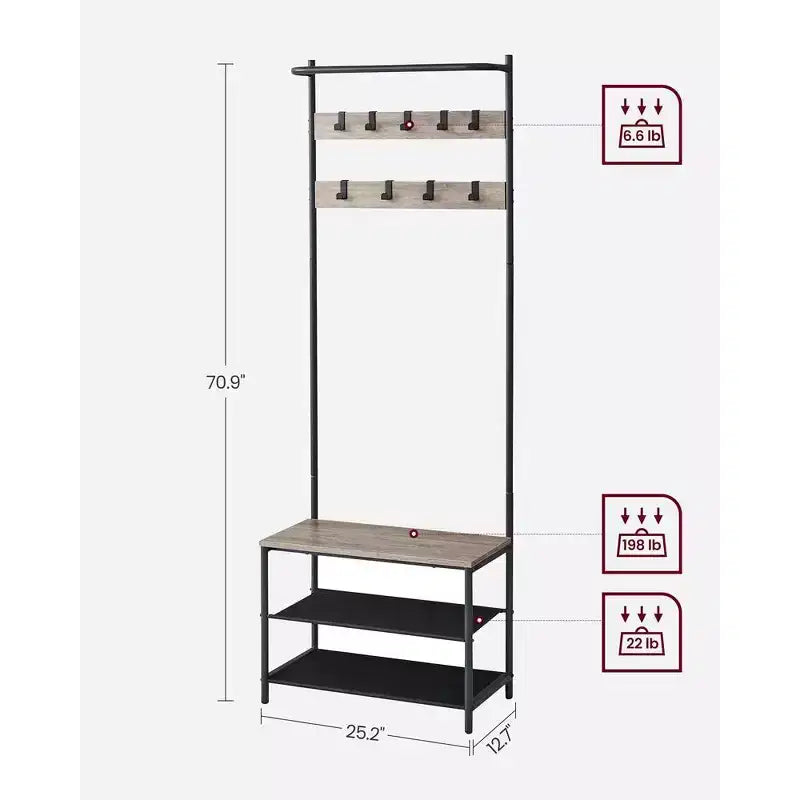 VASAGLE Hall Tree with Bench and Shoe Storage, Entryway Bench with Coat Rack Stand and Shoe Rack, Fabric Shelves