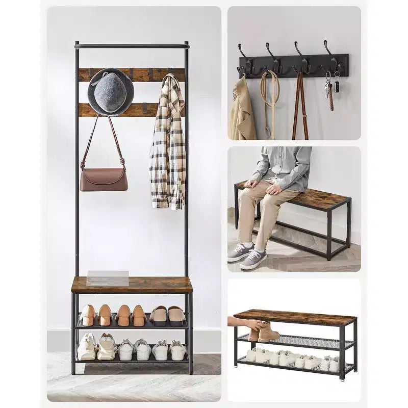 VASAGLE Hall Tree with Bench and Shoe Storage, Entryway Bench with Coat Rack Stand and Shoe Rack, Fabric Shelves