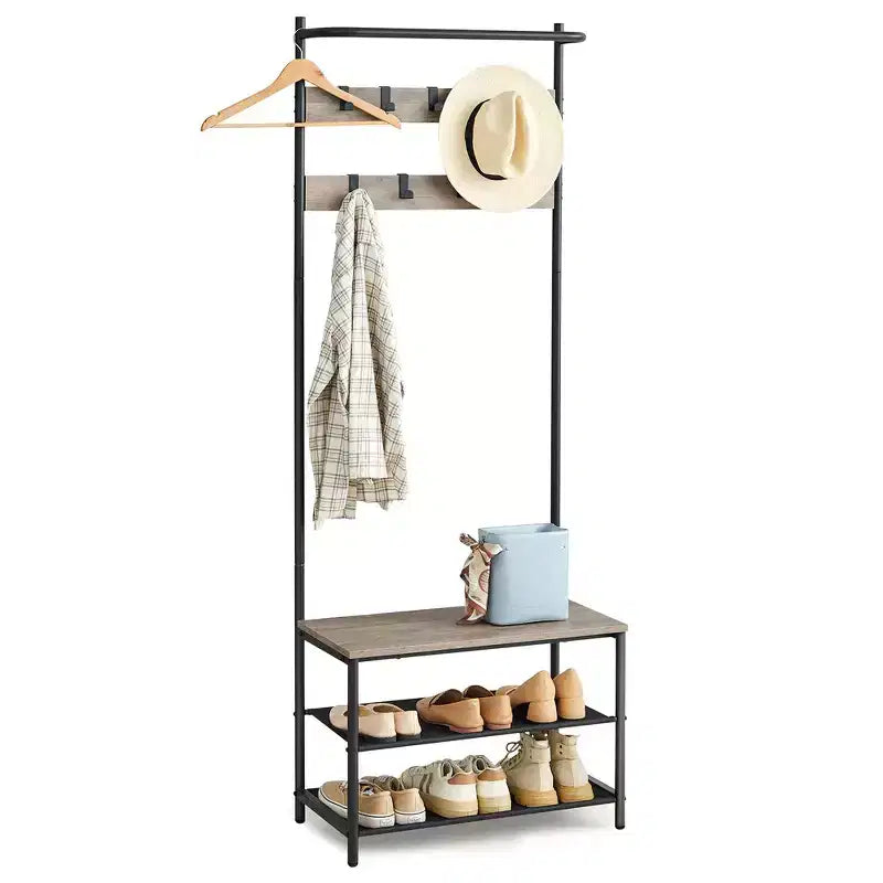 VASAGLE Hall Tree with Bench and Shoe Storage, Entryway Bench with Coat Rack Stand and Shoe Rack, Fabric Shelves