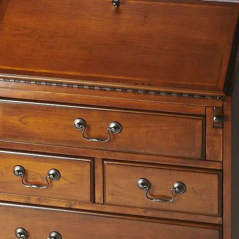 Scrittoio da Segretario a Cinque Cassetti in Legno di Gomma Marrone 26