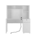 Computer Desk with Bookshelf,Wood Desk Teens Writing Laptop Home Office Desk with Drawers,3 AC Outlets and 2 USB Charging Ports