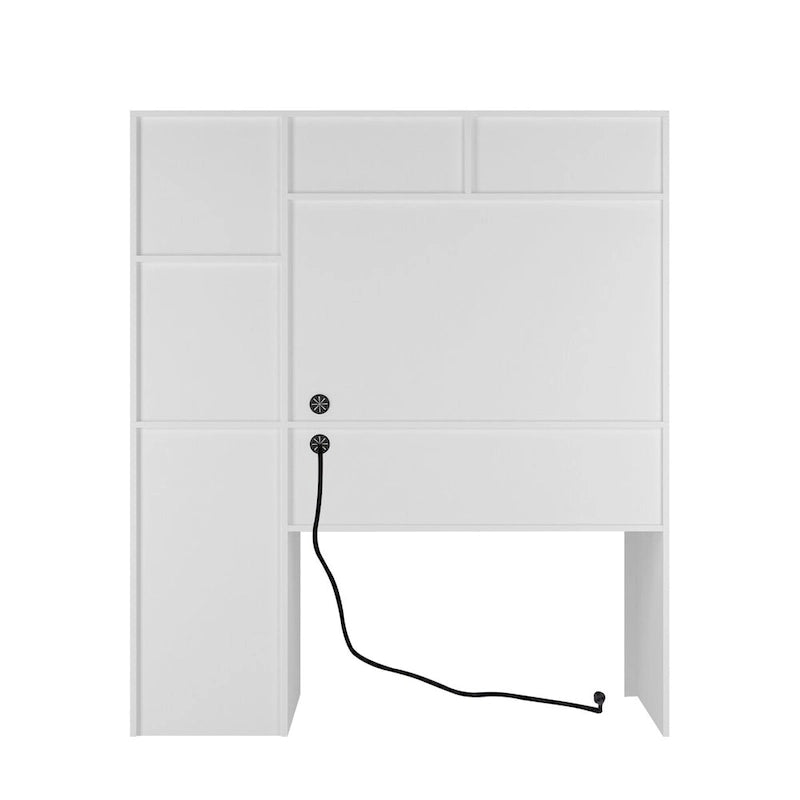 Scrivania per computer con libreria, Scrivania in legno per ragazzi, Scrivania per laptop per ufficio domestico con cassetti, 3 prese AC e 2 porte di ricarica USB