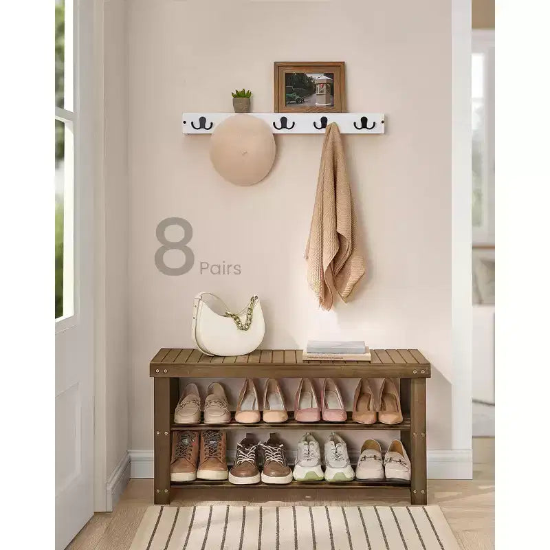 SONGMICS Shoe Rack Bench, 3-Tier Bamboo Shoe Storage Organizer, Entryway Bench, Holds Up to 286 lb, 11.3 x 35.4 x 17.8 Inches