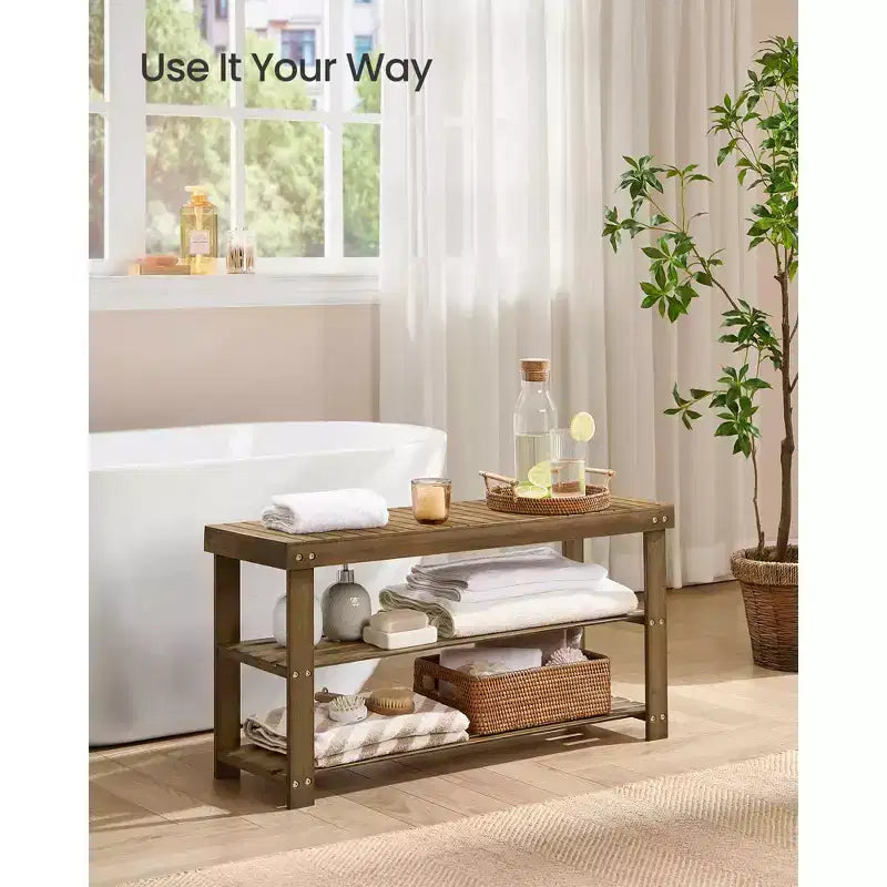 SONGMICS Shoe Rack Bench, 3-Tier Bamboo Shoe Storage Organizer, Entryway Bench, Holds Up to 286 lb, 11.3 x 35.4 x 17.8 Inches