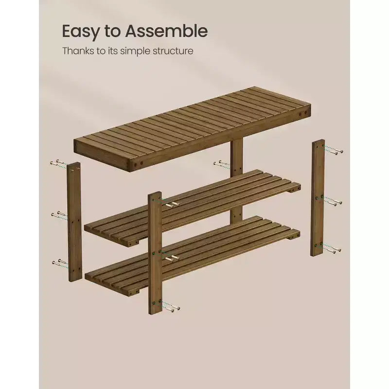 SONGMICS Shoe Rack Bench, 3-Tier Bamboo Shoe Storage Organizer, Entryway Bench, Holds Up to 286 lb, 11.3 x 35.4 x 17.8 Inches