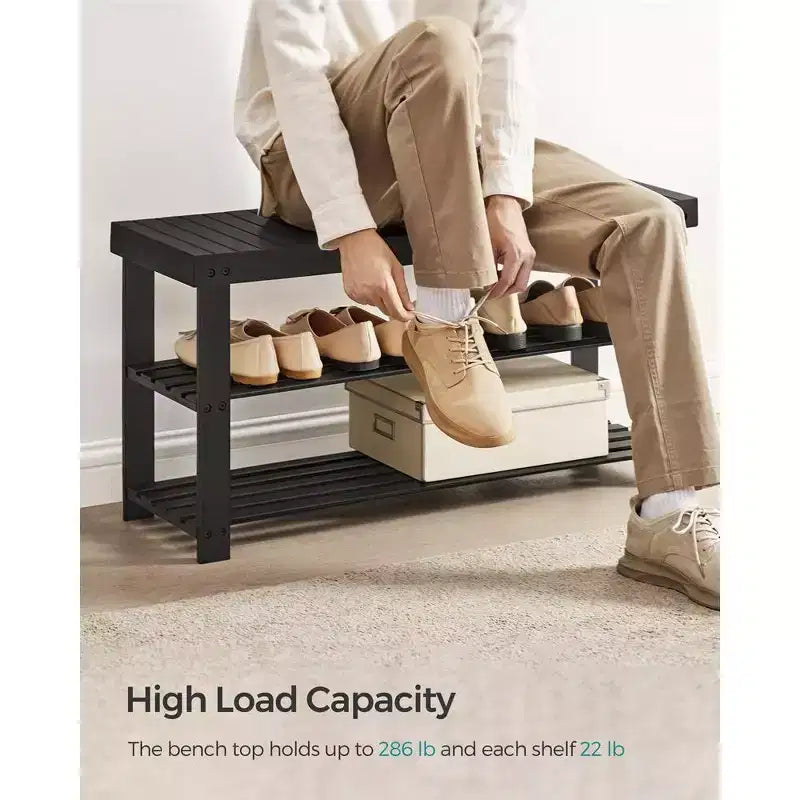 SONGMICS Shoe Rack Bench, 3-Tier Bamboo Shoe Storage Organizer, Entryway Bench, Holds Up to 286 lb, 11.3 x 35.4 x 17.8 Inches
