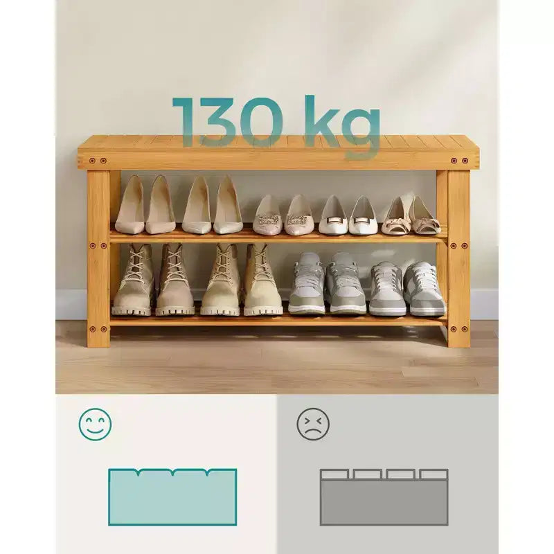 SONGMICS Shoe Rack Bench, 3-Tier Bamboo Shoe Storage Organizer, Entryway Bench, Holds Up to 286 lb, 11.3 x 35.4 x 17.8 Inches