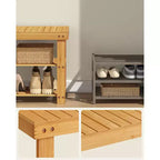 SONGMICS Shoe Rack Bench, 3-Tier Bamboo Shoe Storage Organizer, Entryway Bench, Holds Up to 286 lb, 11.3 x 35.4 x 17.8 Inches