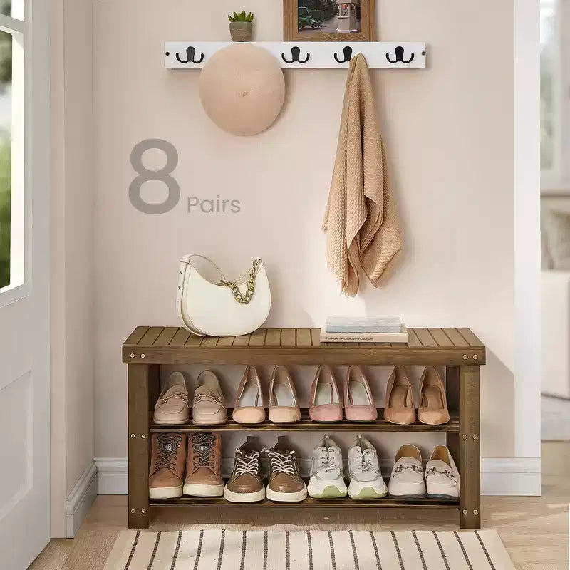 SONGMICS Shoe Rack Bench, 3-Tier Bamboo Shoe Storage Organizer, Entryway Bench, Holds Up to 286 lb, 11.3 x 35.4 x 17.8 Inches