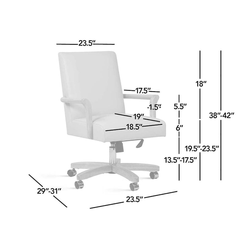 Brown Leather Swivel Office Chair with Wood Accents