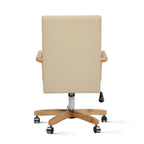 Brown Leather Swivel Office Chair with Wood Accents