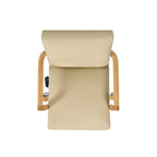Brown Leather Swivel Office Chair with Wood Accents