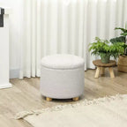 HOMCOM Pouf Rotondo 18" con Contenitore, Sgabello da Camera da Letto in Pile Teddy Trapuntato con Bottoni, Coperchio Rimovibile e Gambe in Legno per Soggiorno, Ingresso, Bianco