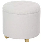 HOMCOM Pouf Rotondo 18" con Contenitore, Sgabello da Camera da Letto in Pile Teddy Trapuntato con Bottoni, Coperchio Rimovibile e Gambe in Legno per Soggiorno, Ingresso, Bianco
