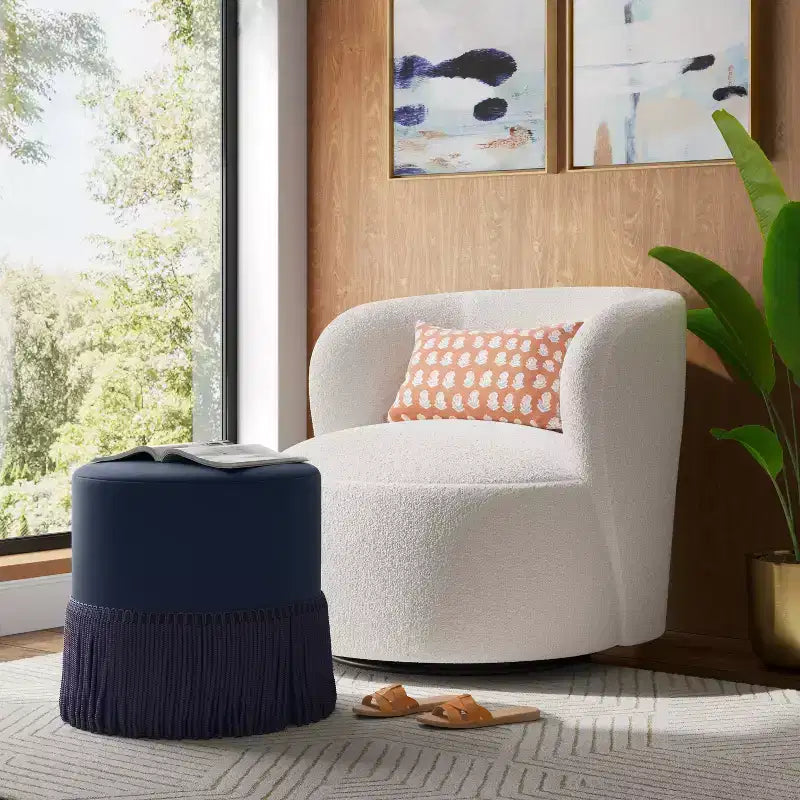 Fringe Drum Ottoman in Velvet - Threshold
