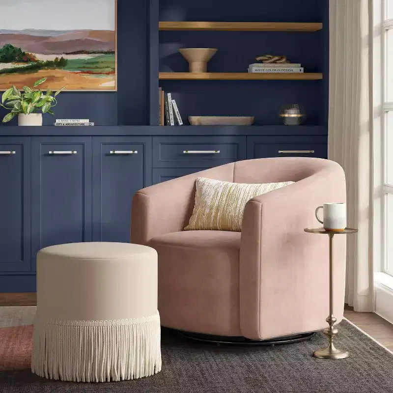 Fringe Drum Ottoman in Velvet - Threshold