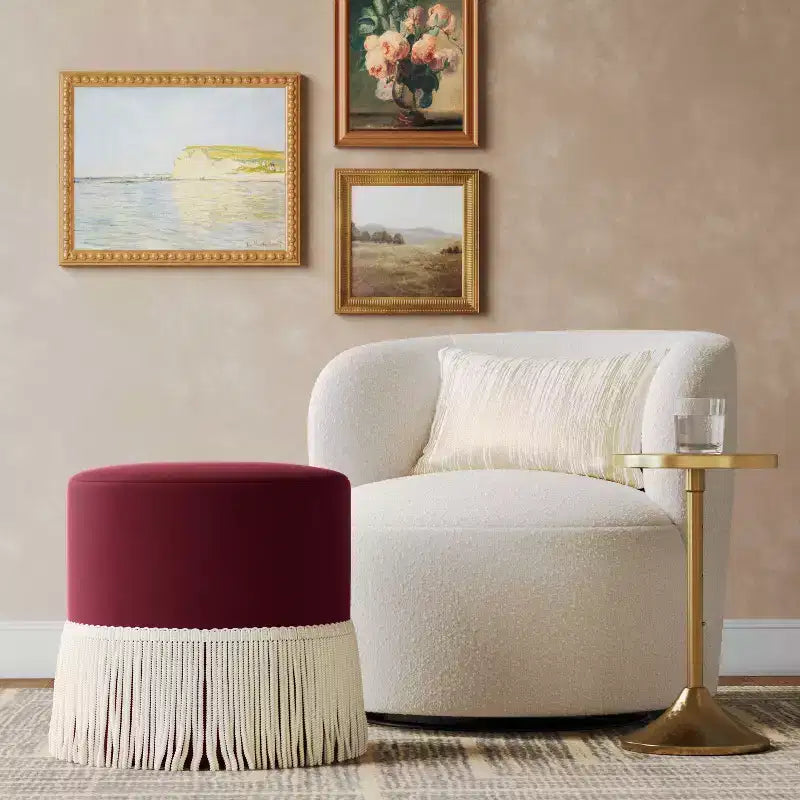 Fringe Drum Ottoman in Velvet - Threshold