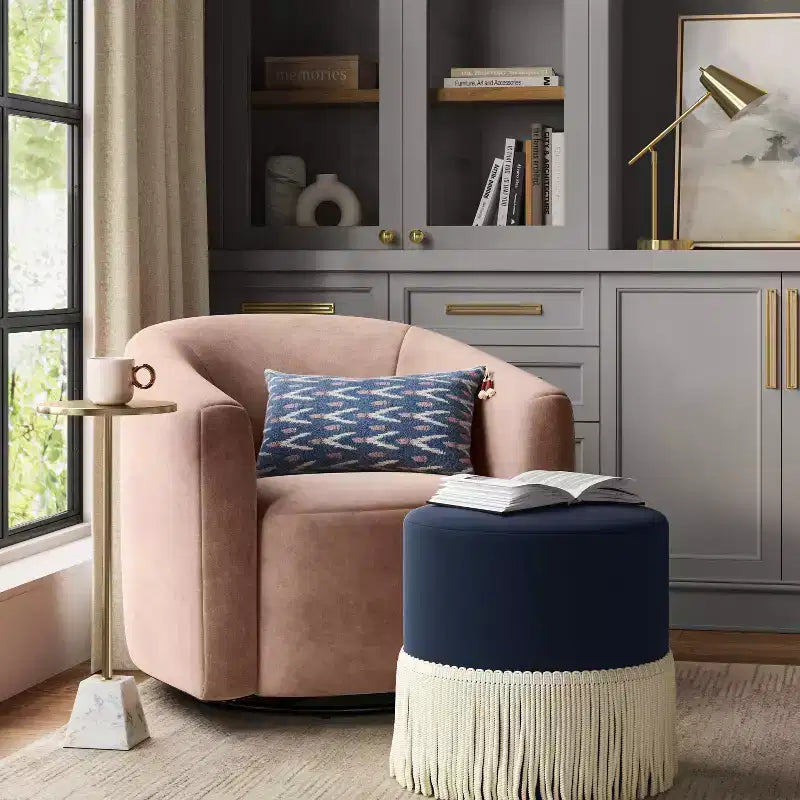 Fringe Drum Ottoman in Velvet - Threshold