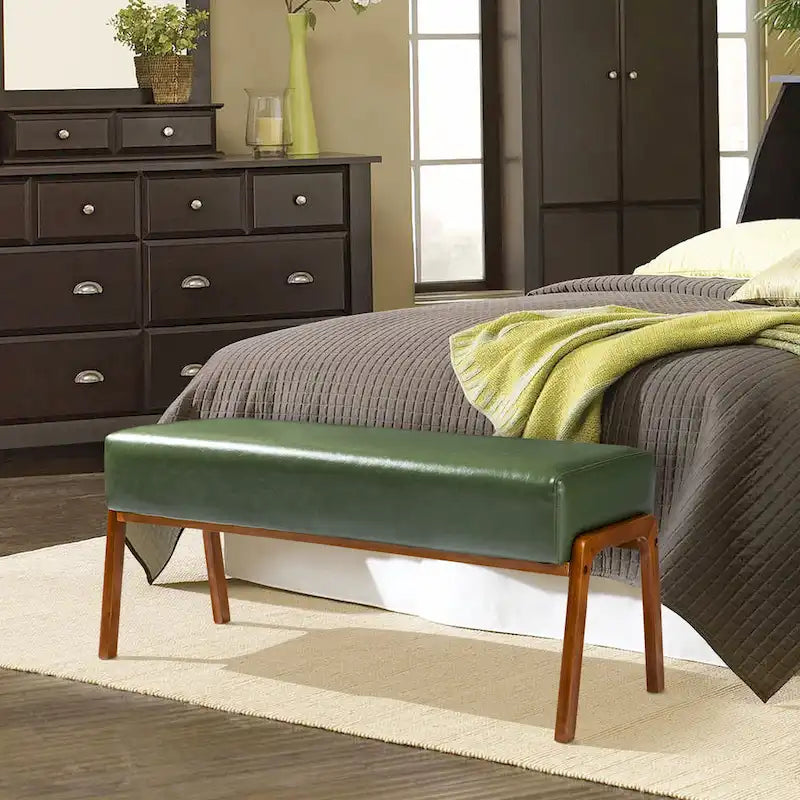 Panca Glitzhome da 42,25" moderna in similpelle con gambe in legno di gomma color noce