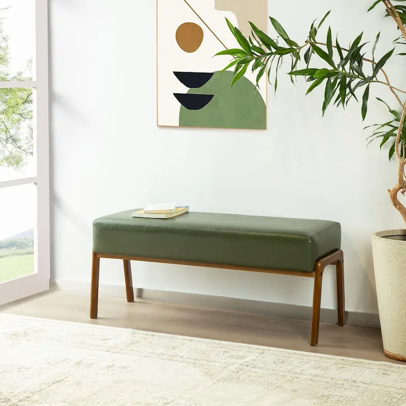 Panca Glitzhome da 42,25" moderna in similpelle con gambe in legno di gomma color noce