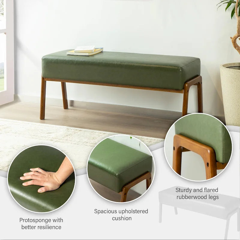 Panca Glitzhome da 42,25" moderna in similpelle con gambe in legno di gomma color noce