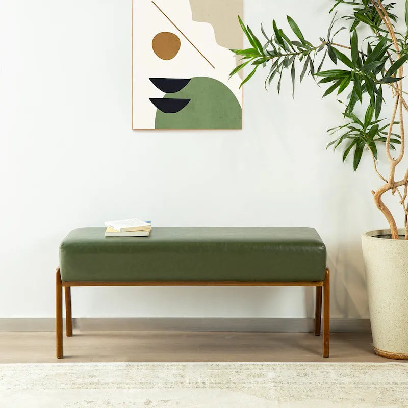 Panca Glitzhome da 42,25" moderna in similpelle con gambe in legno di gomma color noce