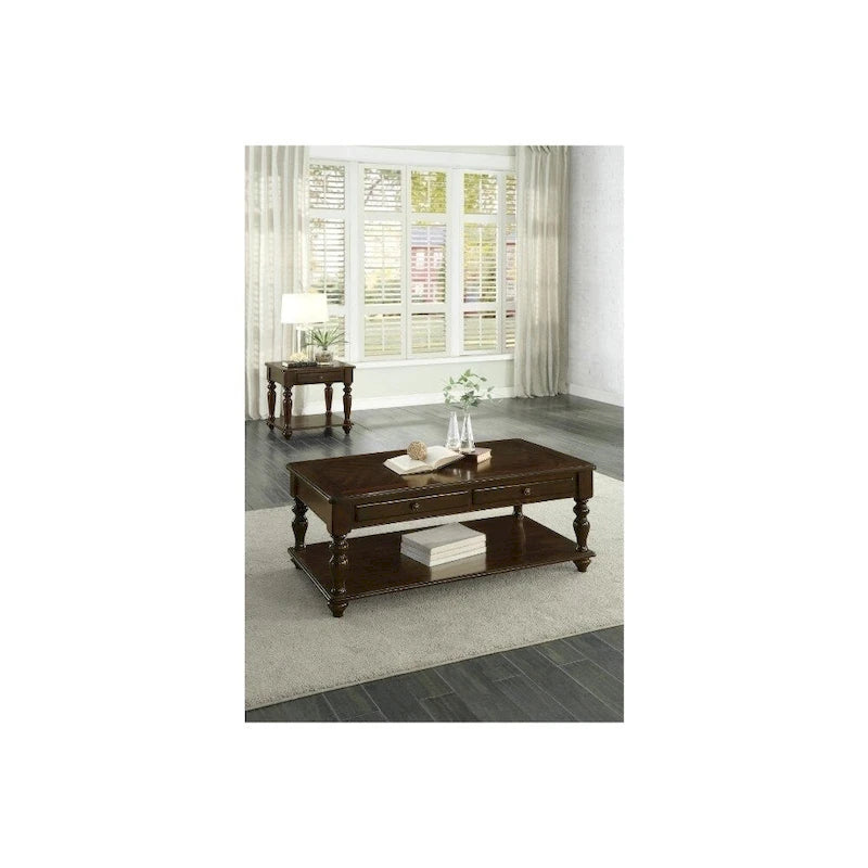 Tavolino da Cocktail a 2 Cassetti in Legno con Ripiano Inferiore, Marrone Espresso Scuro