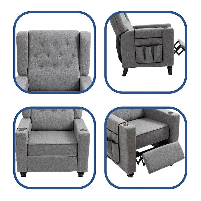 Modern Button Tufted Wingback Push Back Fabric Recliner Chair