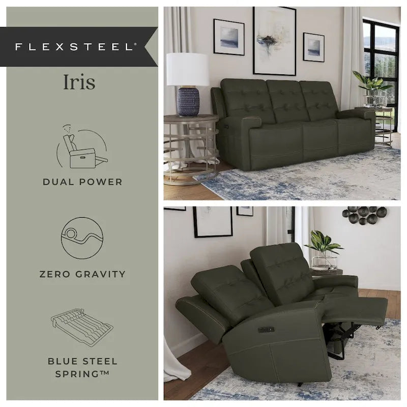 Iris Top Grain Leather Power Reclining Sofa with Power Headrests by Flexsteel